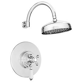 Lancaster Round Concealed Dual Thermostatic Shower Valve with 8" Shower Head with Round Curved Arm M