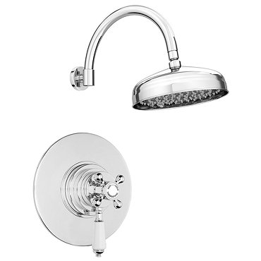 Lancaster Round Concealed Dual Thermostatic Shower Valve with 8" Shower Head with Round Curved Arm  