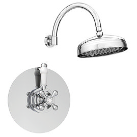 Lancaster Round Concealed Dual Thermostatic Shower Valve with 8" Head & Round Curved Arm