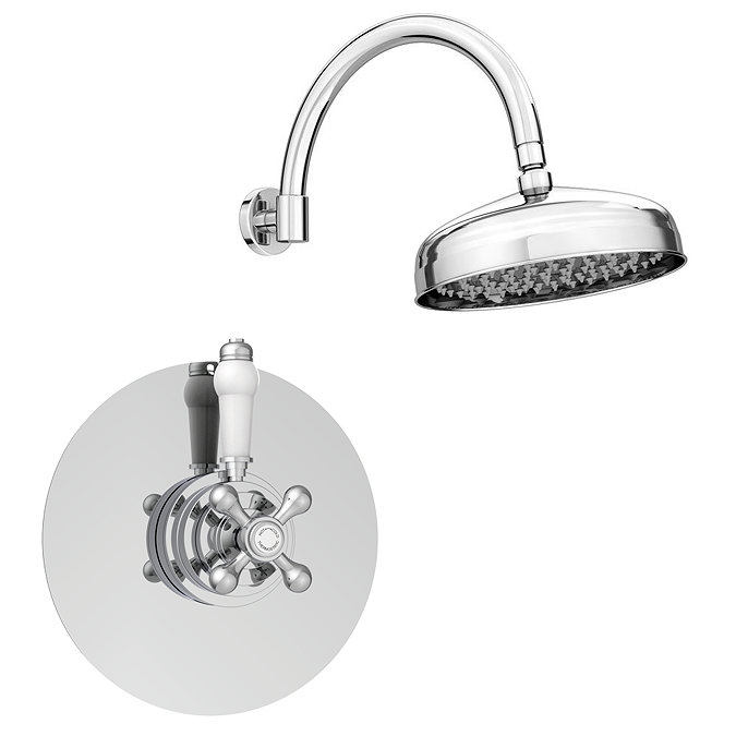 Lancaster Round Concealed Dual Thermostatic Shower Valve with 8" Head & Round Curved Arm