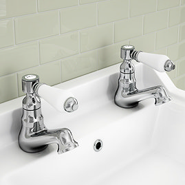 Pair of Lancaster Traditional Chrome Basin Taps with Ceramic Lever Handles