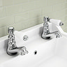Pair of Lancaster Traditional Chrome Basin Taps with Ceramic Lever Handles
