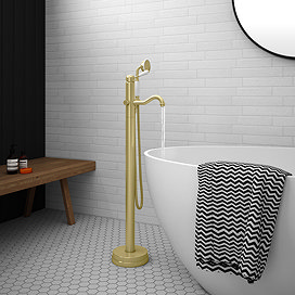 Lancaster Traditional Brushed Brass Single Lever Freestanding Bath Shower Mixer Large Image