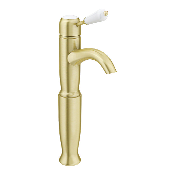 Lancaster Traditional Brushed Brass Tall Mono Basin Mixer Inc. Waste  Feature Large Image
