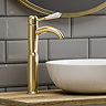 Lancaster Traditional Brushed Brass Tall Mono Basin Mixer incl. Waste Large Image