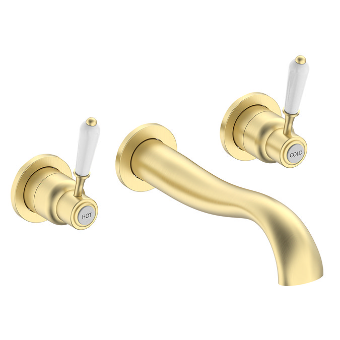 Lancaster Traditional Brushed Brass Wall Mounted Lever Basin Mixer Tap