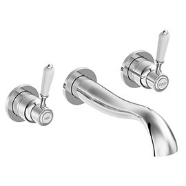 Lancaster Traditional Chrome Wall Mounted Lever Basin Mixer Tap Medium Image
