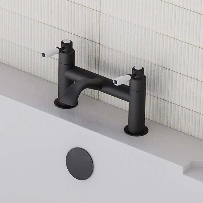 Lancaster Traditional Matt Black Lever Bath Filler Tap  Profile Large Image