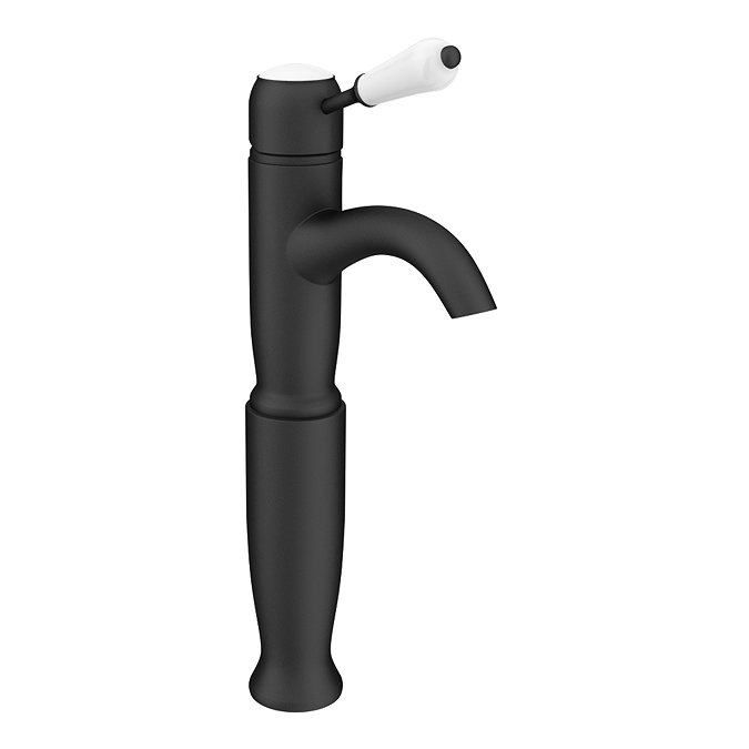 Lancaster Traditional Matt Black Tall Mono Basin Mixer Tap Inc. Waste  Feature Large Image