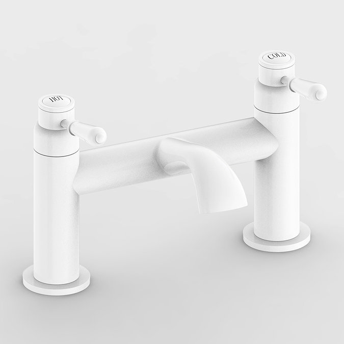 Lancaster Traditional Matt White Lever Bath Filler Tap Large Image