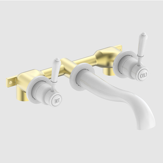 Lancaster Traditional Matt White Wall Mounted Lever Basin Mixer Tap  Profile Large Image