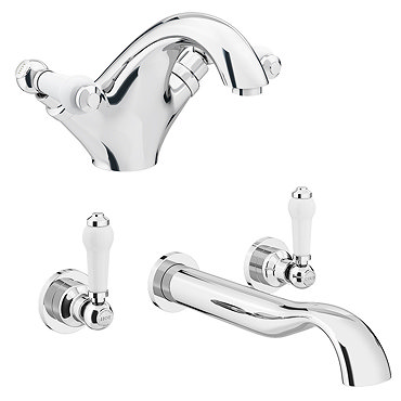 Lancaster Traditional Tap Package (Wall Mounted Bath Tap + Basin Tap)  Feature Large Image