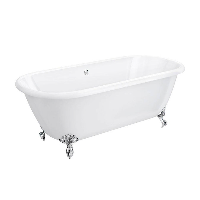 Landon 1680 x 750mm Double Ended Roll Top Cast Iron Bath with Chrome Feet  In Bathroom Large Image