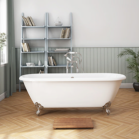 Landon 1680 x 750mm Double Ended Roll Top Cast Iron Bath with Chrome Feet Large Image