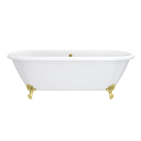 Landon Cast Iron Bath with Brushed Brass Feet (1710 x 775mm – Double Ended Roll Top)