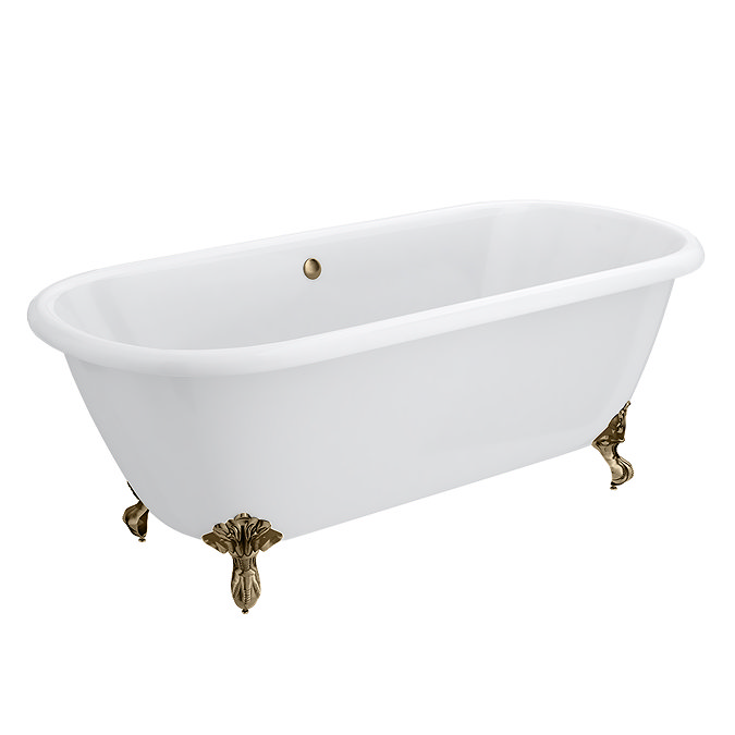 Landon Cast Iron Bath with Antique Brass Feet (1710 x 775mm – Double Ended Roll Top)