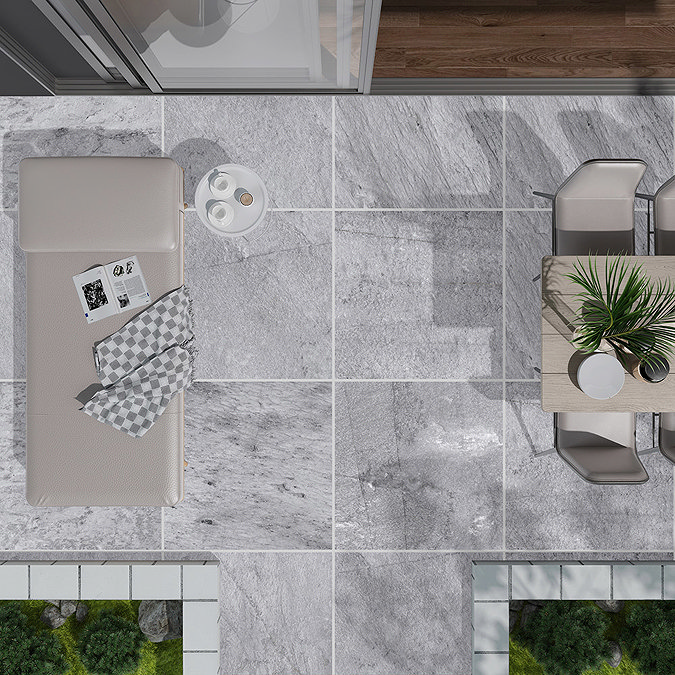 Larino Grey Outdoor Stone Effect Floor Tiles - 600 x 600mm Large Image