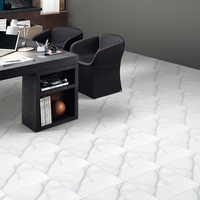 Lascari Carrara White Marble Effect Floor Tiles - 396 x 396mm