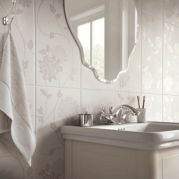 Laura Ashley Isodore Floral White Wall Tiles - 248 x 498mm - LA51898  Profile Large Image