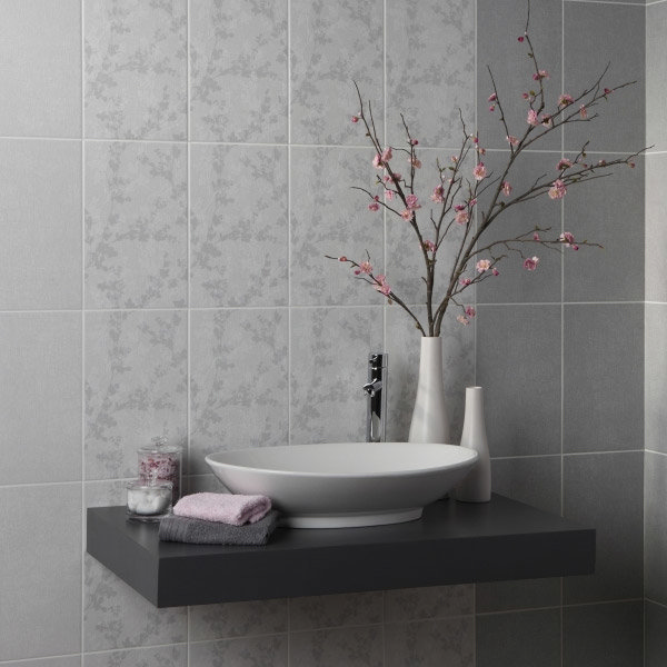 Laura Ashley - 10 Wintergarden Floral Grey Wall Gloss Tiles - 248x398mm - LA51027 Feature Large Image