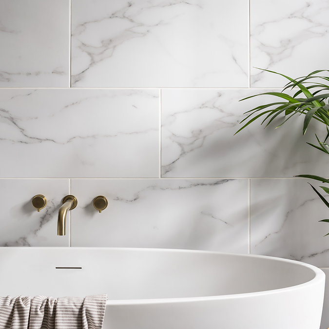 Laurito White Marble Effect Wall & Floor Tiles - 300 x 600mm