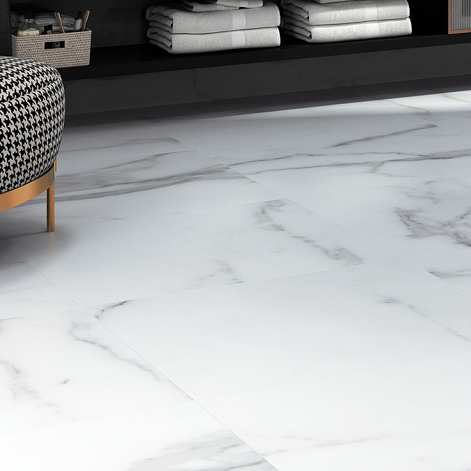 Laurito White Marble Effect Wall & Floor Tiles - 600 x 600mm