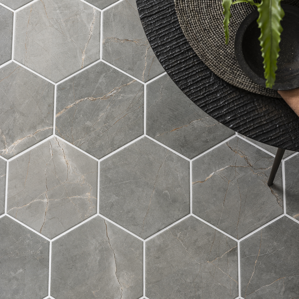 Layton Hexagon Dark Grey Stone Effect Tiles 200 x 240mm