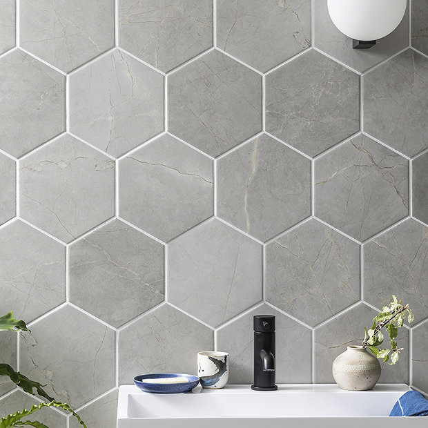 Layton Hexagon Light Grey Stone Effect Tiles