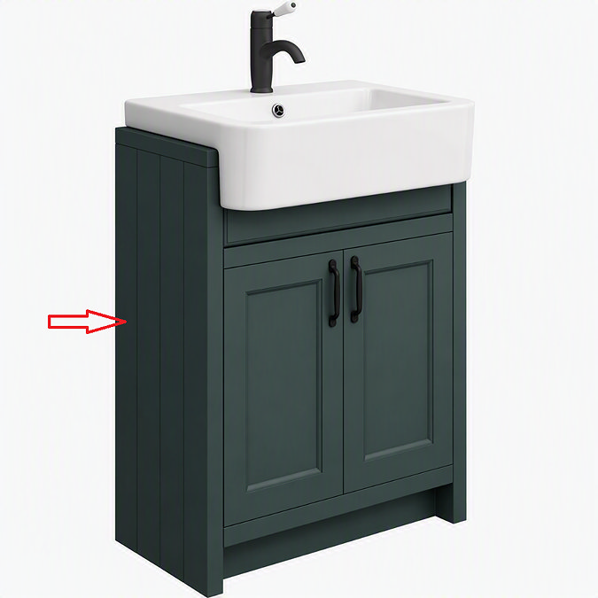 Left Hand Side Panel for Chatsworth 600mm Semi Recessed Green Basin Unit