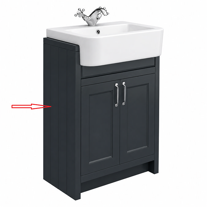 Left Hand Side Panel for Chatsworth 600mm Traditional Graphite Semi-Recessed Vanity Unit