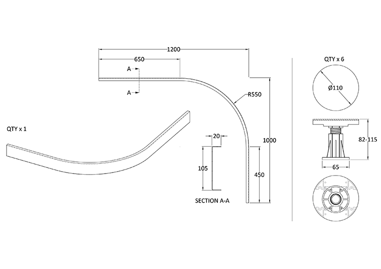 Leg + Panel Riser Kit for Black Slate Quadrant + Offset Quadrant Trays