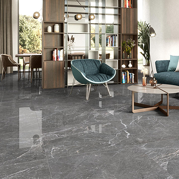 Lentella Dark Grey Stone Effect Tiles - 600 x 600mm