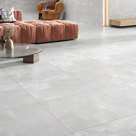 Lepanto Matt White Onyx Marble Effect Tiles - 600 x 600mm
