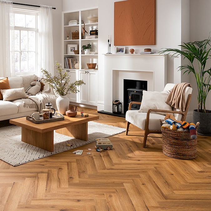 Liona by Luvanto Chaucer Oak Click Plus Herringbone Vinyl Flooring 126 x 630mm (Pack of 18)