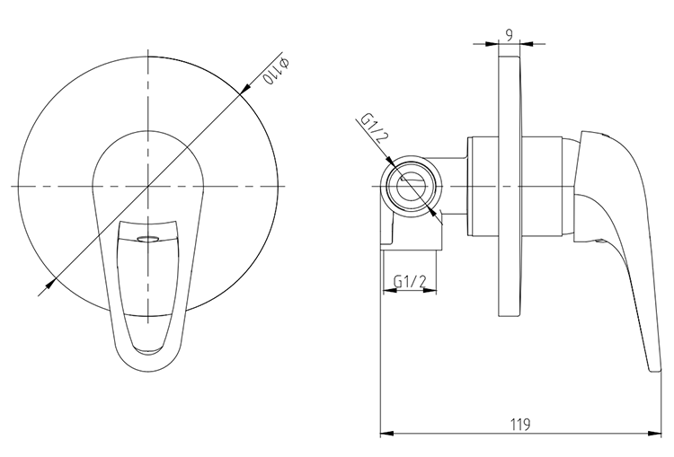 Liscia Modern Concealed Manual Shower Valve - Chrome