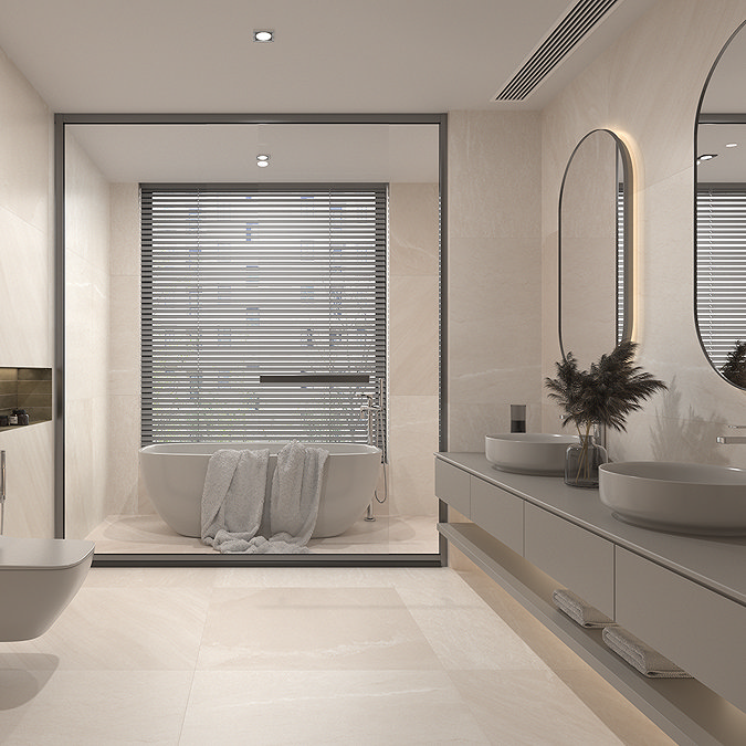 Lita Anti-slip Ivory Stone Effect Wall and Floor Tiles - 900 x 900mm