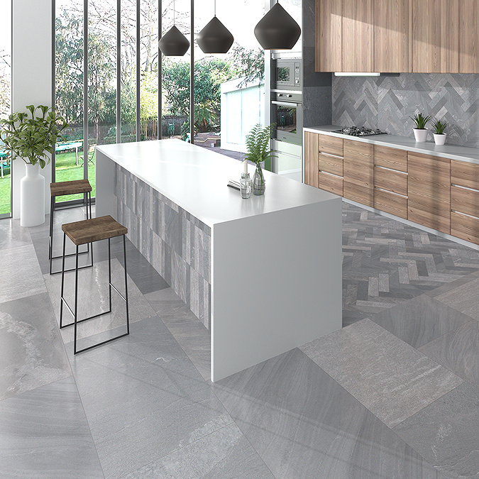 Lita Dark Grey Stone Effect Wall and Floor Tiles - 450 x 900mm