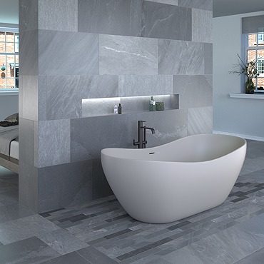 Lita Dark Grey Stone Effect Wall and Floor Tiles - 450 x 900mm