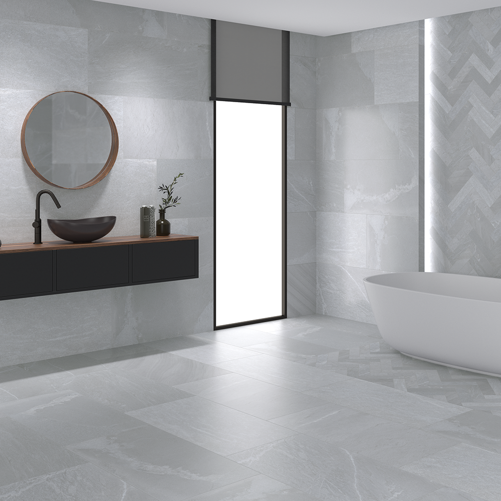 Lita Light Grey Stone Effect Wall and Floor Tiles 450 x 900mm