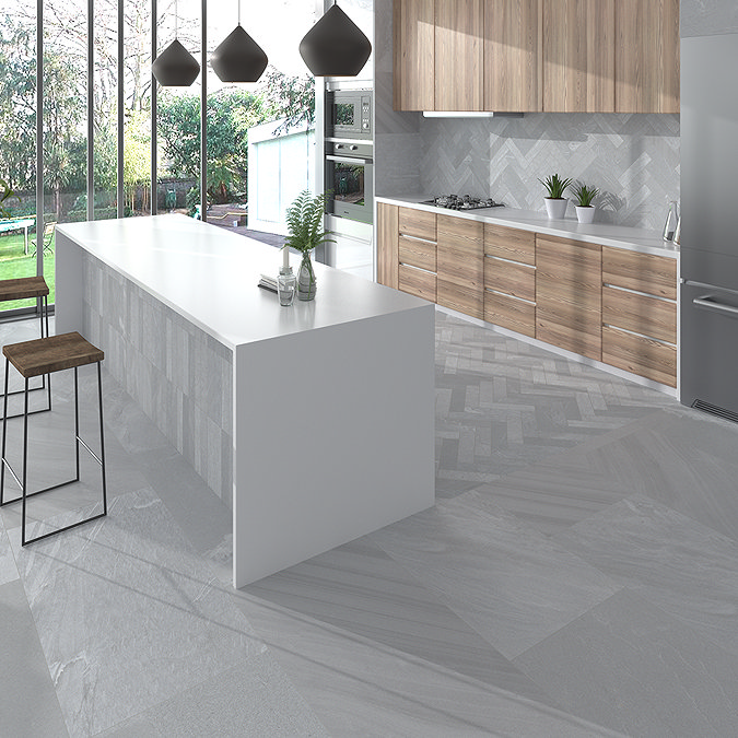 Lita Light Grey Stone Effect Wall and Floor Tiles - 450 x 900mm