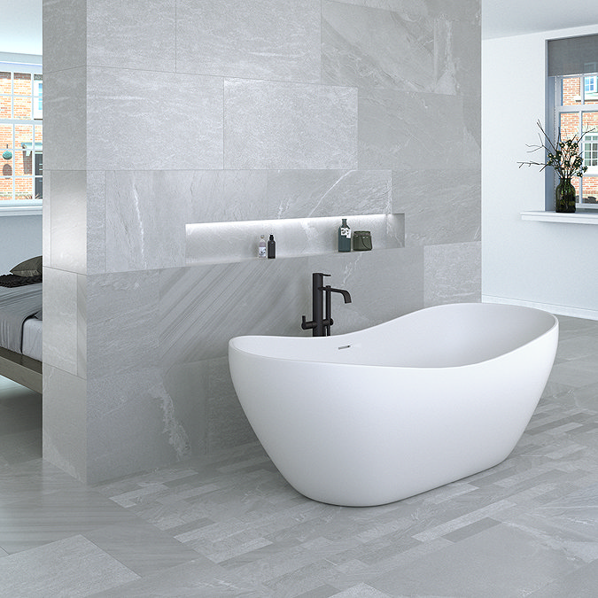 Lita Light Grey Stone Effect Wall and Floor Tiles - 450 x 900mm