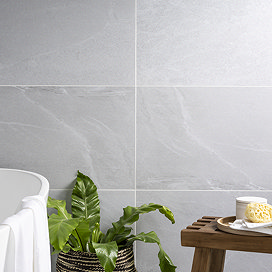 Lita Light Grey Stone Effect Wall and Floor Tiles - 450 x 900mm