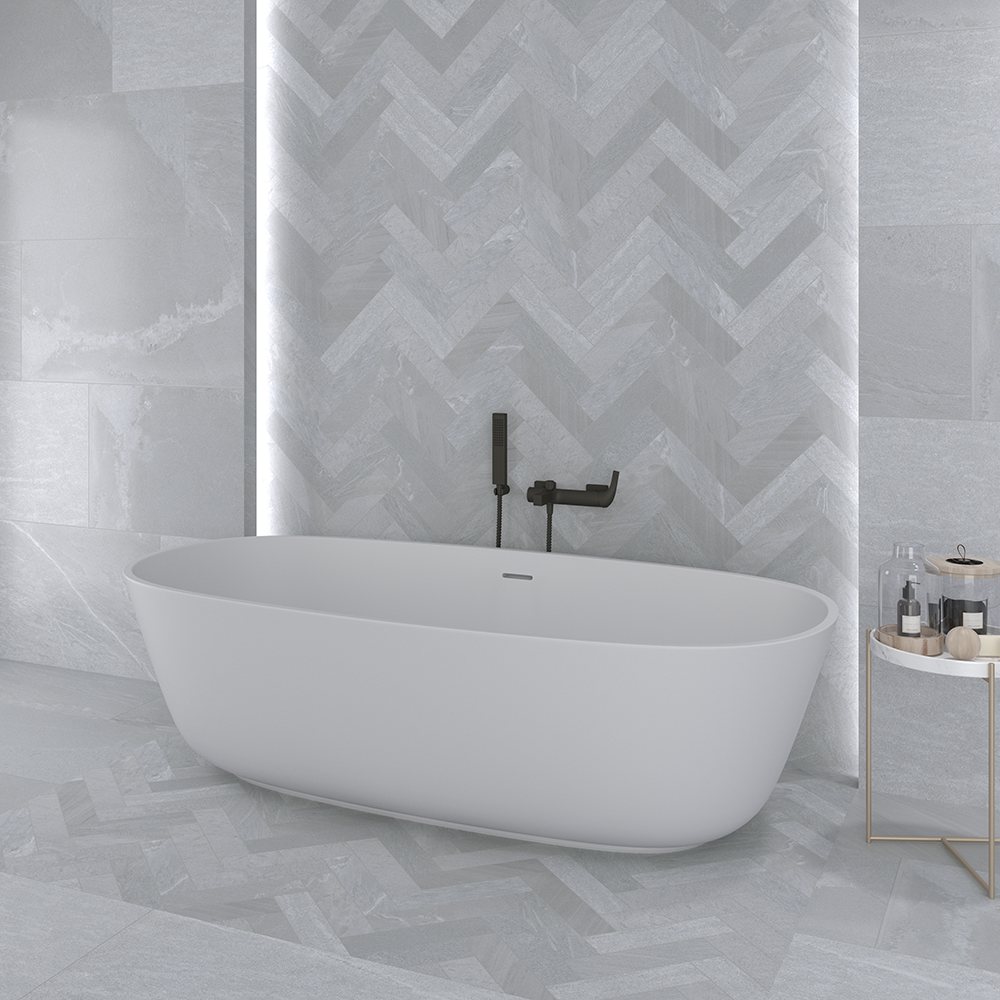 Lita Light Grey Stone Effect Wall and Floor Tiles 70 x 280mm