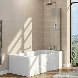 Milton LH Walk In 1675mm P Shaped Bath inc. Screen + Front Panel Large Image