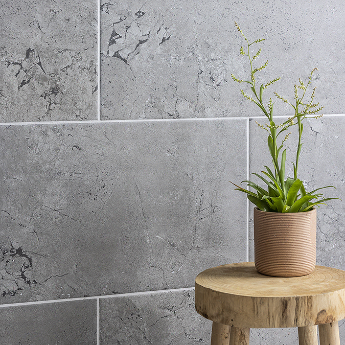 Loretta Dark Grey Stone Effect Wall & Floor Tiles - 315 x 615mm