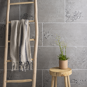 Loretta Dark Grey Stone Effect Wall & Floor Tiles - 315 x 615mm