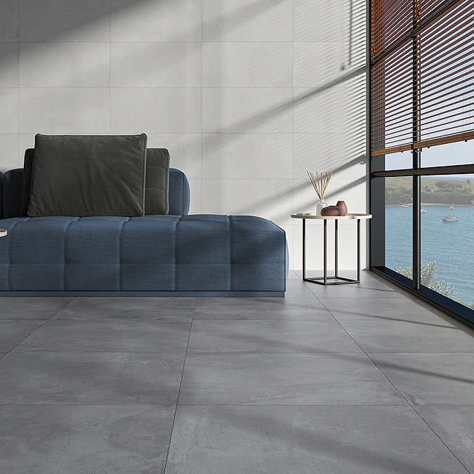 Lorita Dark Grey Concrete Effect Tiles - 600 x 600mm