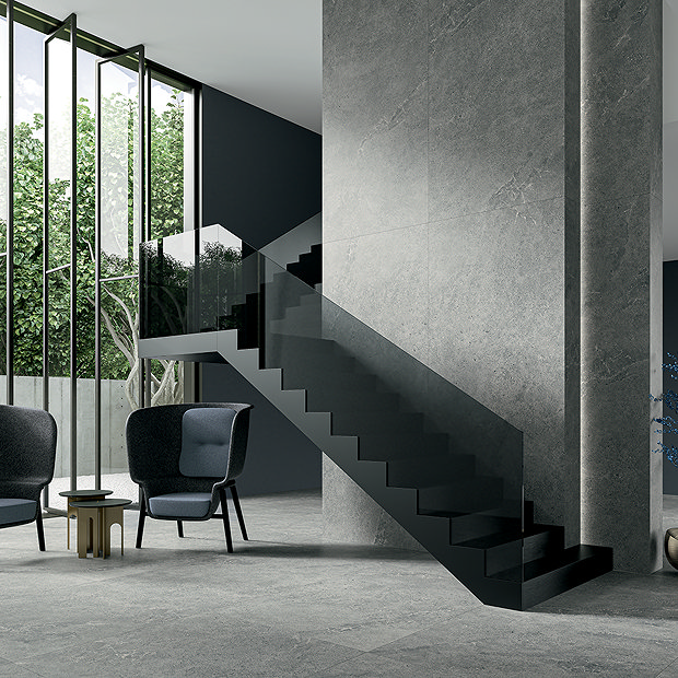 Lucida Graphite Concrete Effect Large Format Wall and Floor Tile 1200
