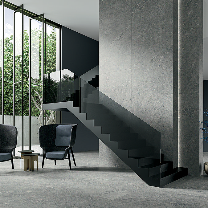 Lucida Graphite Concrete Effect Large Format Wall and Floor Tile - 1200 x 2800mm