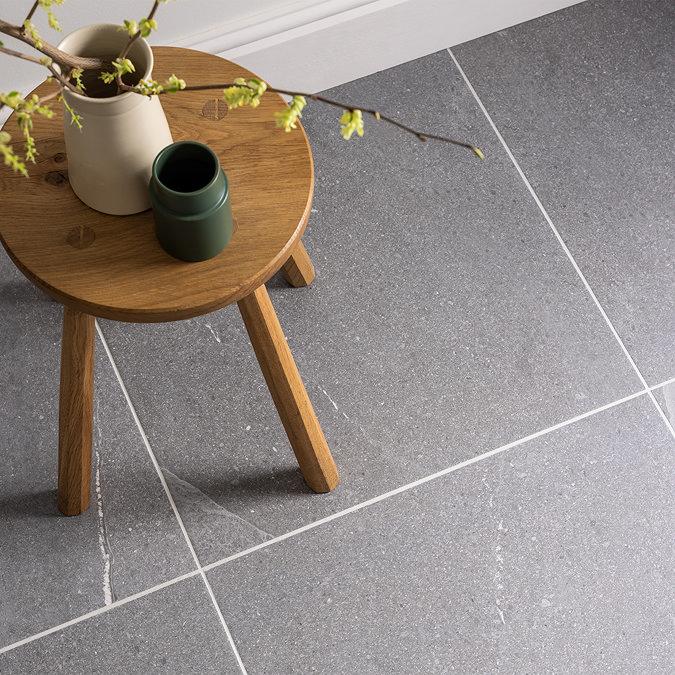Lucille Dark Grey Stone Effect Wall and Floor Tiles - 608 x 608mm